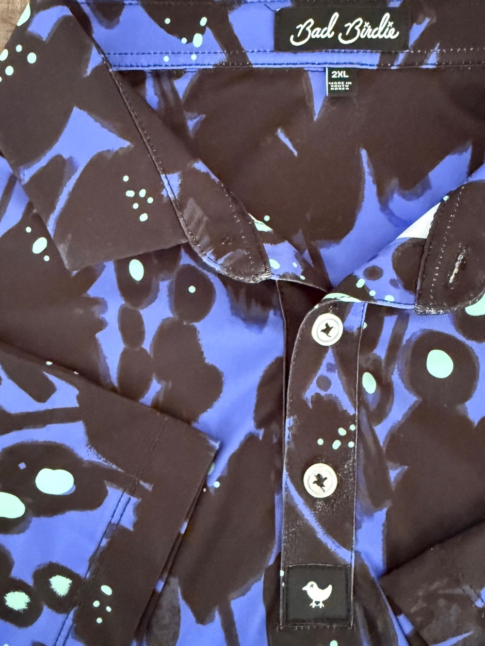 Bad Birdie Men’s “Nocturnal By Nature” Black & Blue Abstract Golf Polo - XXL